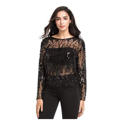 sheer sequin party blouse