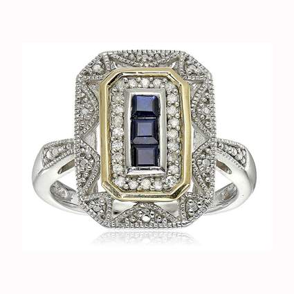 silver sapphire & diamond art deco ring
