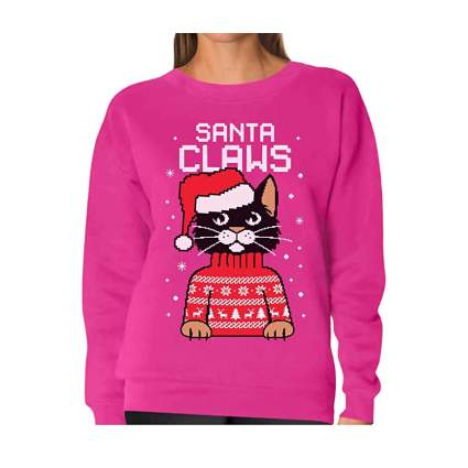 Pink sweatshirt with cat in ugly sweater