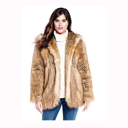 women's gold fox faux fur jacket