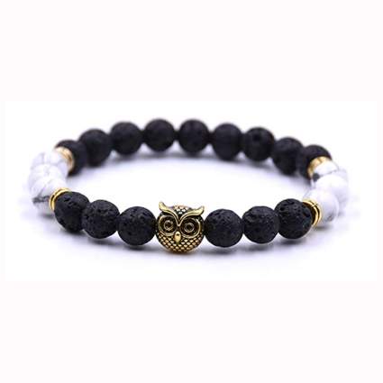 owl charm stone bead bracelet
