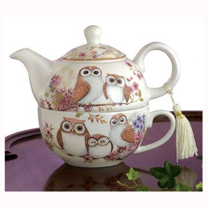 ceramic owl teapot & cup for one