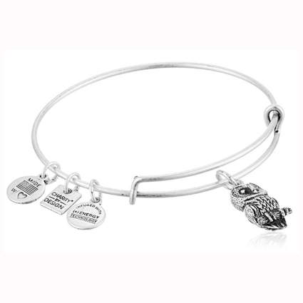 silver bangle bracelet with owl charm