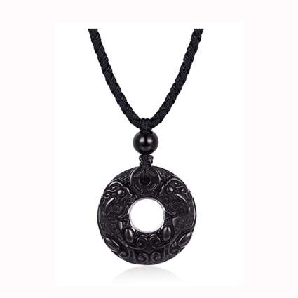 engraved black obsidian necklace for men