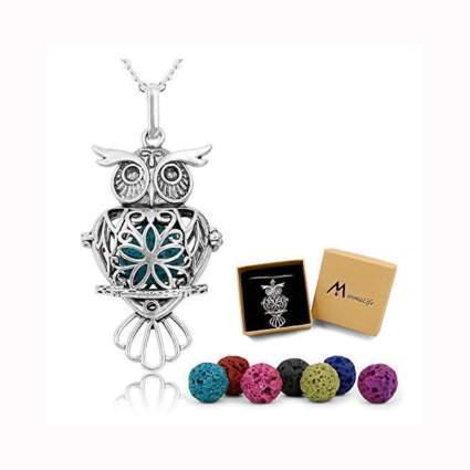 silver essential oil owl diffuser necklace