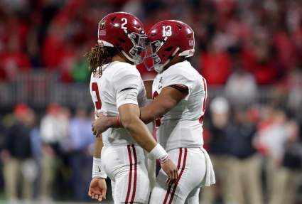 WATCH: Jalen Hurts & Injured Tua Tagovailoa Share Moment After Late TD vs. Georgia