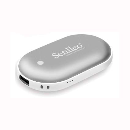 silver rechargeable hand warmer and power bank