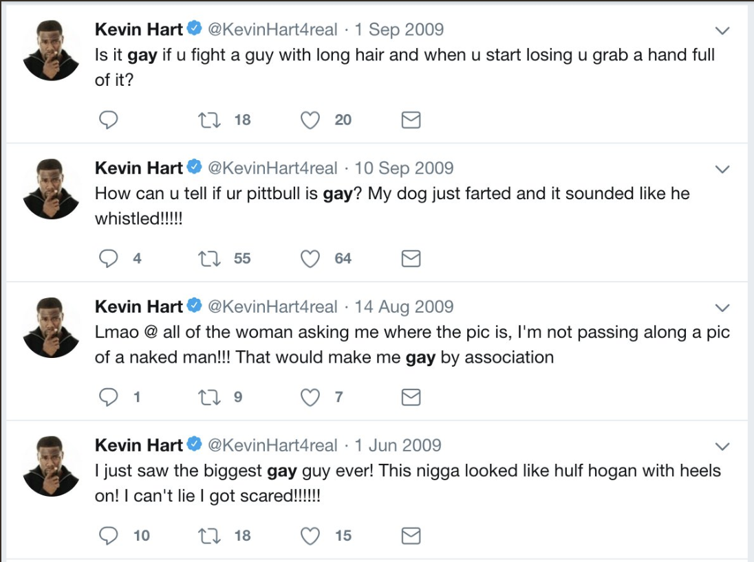 Here Are Some Of The Homophobic Tweets Kevin Hart Has Been Deleting 