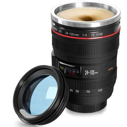self stirring coffee mug in camera lens