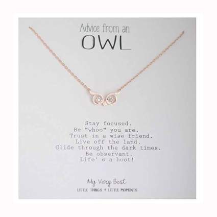 rose gold plated wise owl necklace