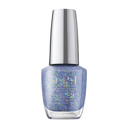 Blue OPI nail polish with iridescent glitter