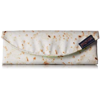 Storage pouch that looks like a burrito tortilla