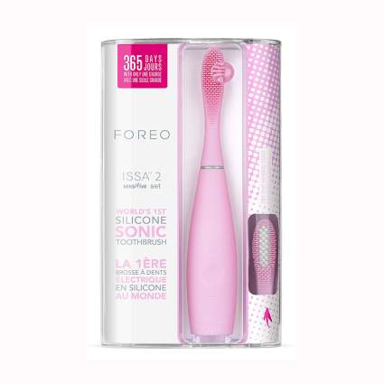 pink sonic silicone rechargeable toothbrush
