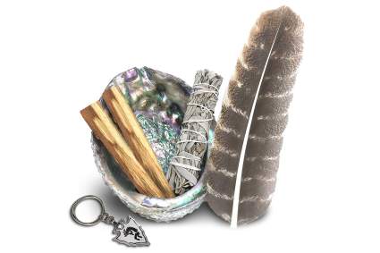 Sage bundle in abalone shell with feather