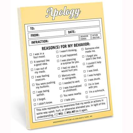 funny apology note pad