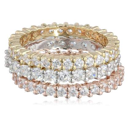 Sterling Silver Cubic Zirconia All-Around Band Stacking Ring Set