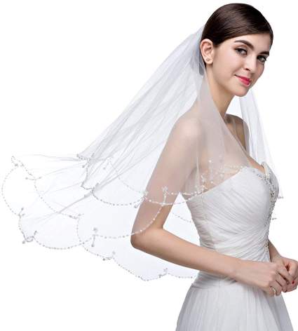Crystals Beaded Bridal Wedding Veil