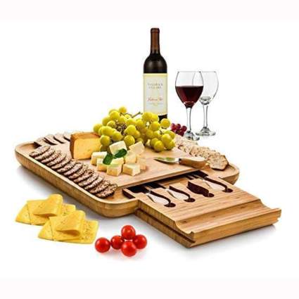 bamboo cheese board and cutlery set