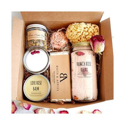 Box of rose bath products