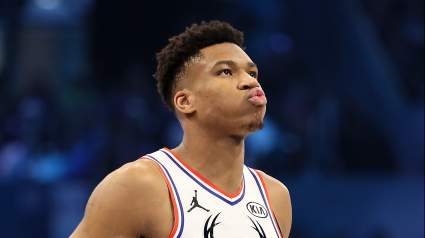 WATCH: Giannis Antetokounmpo Skies for Dunk off Wild Bounce Pass Alley-Oop