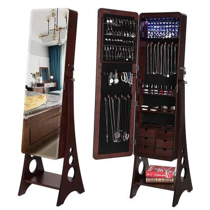 Tall jewelry cabinet with mirror