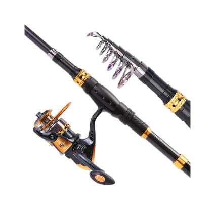 KINGSWELL Telescopic Fishing Rod and Reel Combo, Premium Graphite Carbon Collapsible  Fishing Pole with Spinning Reel, Portable Travel kit for Adults Kids Rod  Only 6.8 Feet