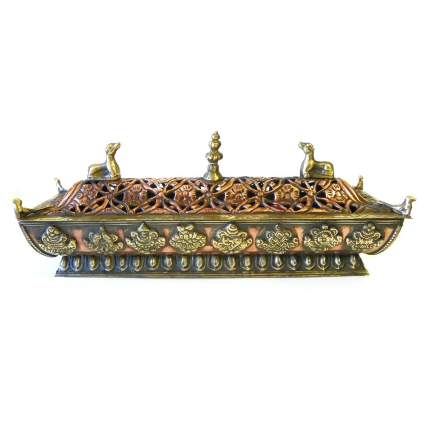Elaborate copper pagoda style incense casket box