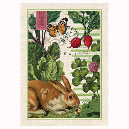 bunny botanical print kitchen towel