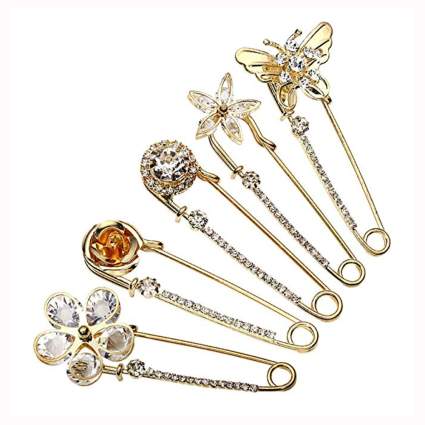 Crystal Studded gold safety pin style cardigan clips