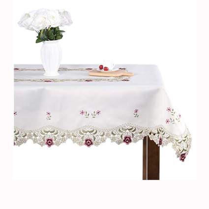 embroidered camillia damask tablecloth