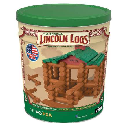 LINCOLN LOGS – 100th Anniversary Tin - 111 All-Wood Pieces