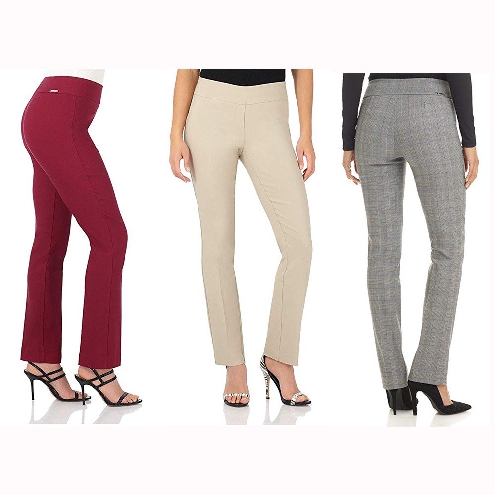 Lazapa Trousers for Women Khaki Studded Split Feet Pants Slim High Waist Stretch Pocket Pencil Pant Tummy Control Tights 