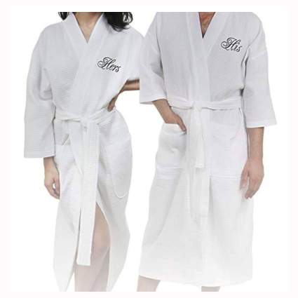 white waffle weave his and hers robes