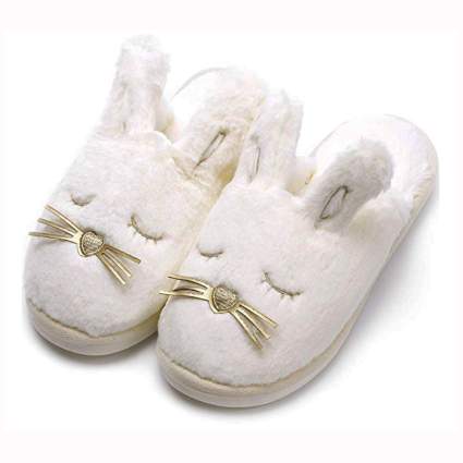 women's white fleece bunny slippers