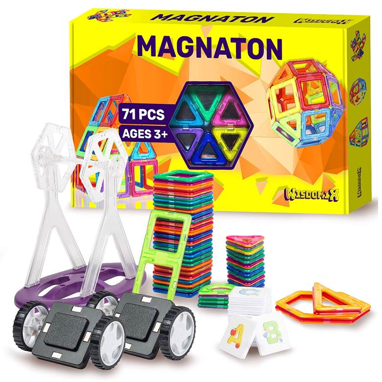 Best Educational Kids Colorful 3D Construction Tiles for Children Girls and Boys WISDOMIX 71 Pieces Strong Magnetic Building Blocks Set Learning Preschool Creativity Kit STEM Toys for Toddlers 