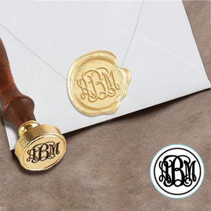 Custom Wax Seal Stamp Kit with Sealing Wax-1" Die with Tiffany Script Monogram 3 letters