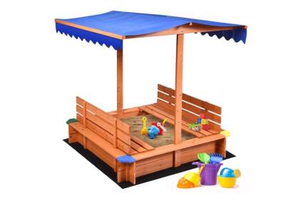 Costzon Kids Wooden Sandbox with Canopy