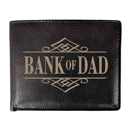 Leather money holder that says Bank of Dad