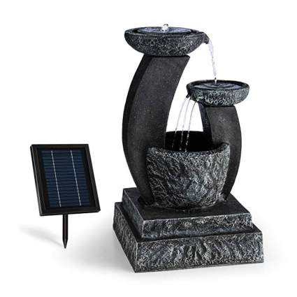 Fountain of three bowls with solar panel