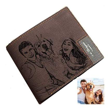 wallet printed with custom photo of couple and their dog