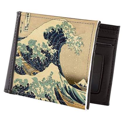 Wallet with Japanese wave block print