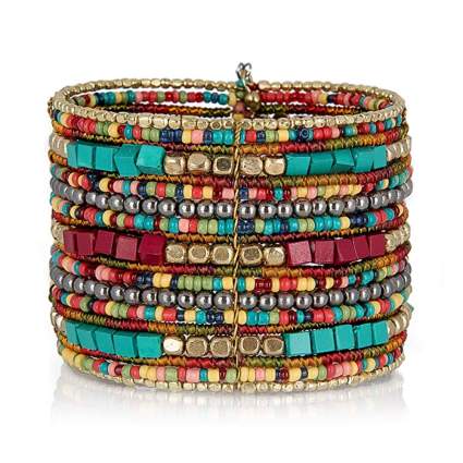 handmade multi color beaded cuff bracelet