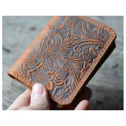 Embossed flower leather wallet