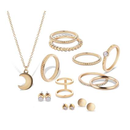 gold tone midi ring jewelry set
