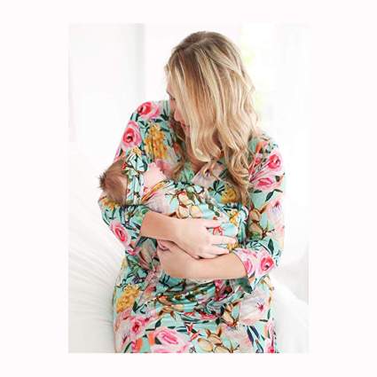 floral print mommy robe and matched baby swaddle