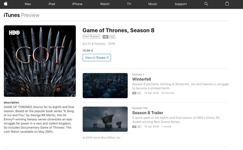 Game of Thrones iTunes