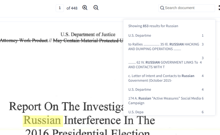 Redacted Muller Report Searchable Version Posted on Scribd