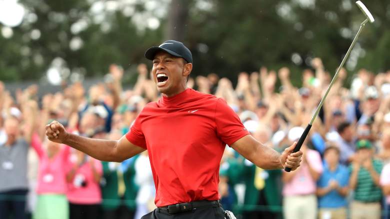 Tiger Woods masters win celebration