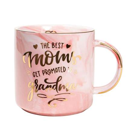 pink marble coffee cup with gold lettering