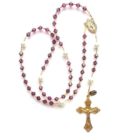 Gold (Plated) Birthstone Catholic Prayer Rosary Beads